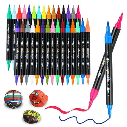 30 Colors Acrylic Paint Markers, Dual Tip Acrylic Paint Pens with Brush and Fine Tips for Kids, Adults, Wood, Canvas, Stone, Rock Painting, Glass, - WoodArtSupply