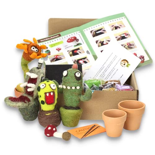 Woolbuddy Needle Felting Kit, Cactus Monster Felting Kit for Beginner Adults, Kids Needle Felting Kit Succulent, 4 Felting Needles, Felting Wool, - WoodArtSupply