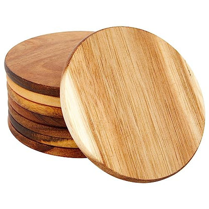 8 Pack Acacia Wood Coasters for Coffee Table - Wooden Coasters for Drinks, Dining Table, Bar (4 In)
