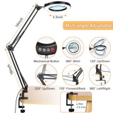 10X Large Magnifying Glass with Light and Stand, KRSTLV 2 x 16 Inch Adjustable Swivel Arm LED Desk Lamp with Clamp, 5 Color Modes Stepless Dimmable, Krstlv