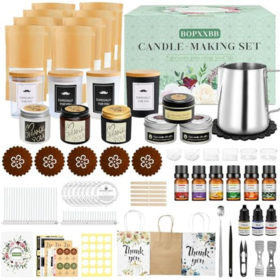DOPXXBB Complete Candle Making Kit, DIY Candle Making Supplies for Adults, Include Soy Wax, Candle Cups & Tins Candle Wicks & Light Aroma Type