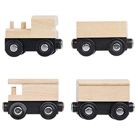 Orbrium 4 Assorted Unpainted Train Cars for Wooden Railway Compatible with Thomas, Chuggington, Brio, Great for Birthday Party Train Theme Orbrium