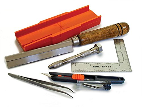 Zona 38-700 Hobby Tool Kit, Plastic Mini Miter Box 35-250, 32Tip Ultra Thin Razor Saw 35-200, Pin Vise 37-140, L-Square Ruler 37-434, Retractable - WoodArtSupply