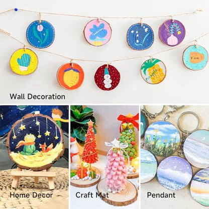 Wood Slices Kit, Shuttle Art 35 PCS Unfinished Natural Wood Slices with Pre-Drilled Hole, Acrylic Paint, Permanent Markers, Jute Twine, DIY Craft for - WoodArtSupply