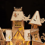 bennama 3D Wooden Puzzles Halloween House Kits Includes Light Strip, Brainteaser and Puzzle for Halloween/Birthday,Gifts for Adults and Teens to bennama