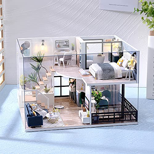 TuKIIE DIY Miniature Dollhouse Kit with Furniture, 1:24 Scale Creative Room Mini Wooden Doll House Accessories Plus Dust Proof & Music Movement for TuKIIE