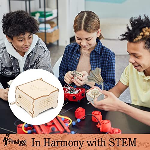 DIY Music Box Craft Kit for Kids - Wooden Construction Science Set | Build Music, Carousel, Gramophone & More | 3-in-1 STEM Building Kit | Includes Pinwheel Crafts