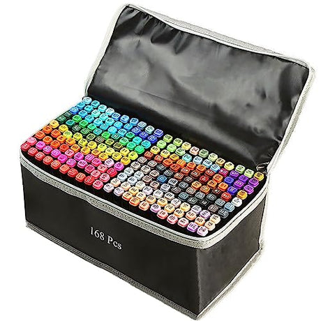ZECHOMA 168 Colors Alcohol Markers Artist Drawing Art Dual Tip Markers Perfect for Kids Boys Girls Students Adult(168 Black Shell) ZECHOMA