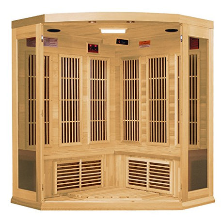 DYNAMIC SAUNAS Maxxus 3 Per Low EMF FAR Infrared Carbon Corner Canadian Hemlock Sauna DYNAMIC SAUNAS