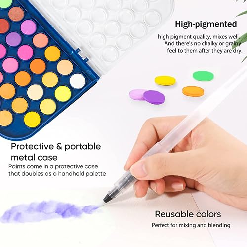 GETHPEN Filbert Paint Brushes Set Watercolor Paint 48 Colors GETHPEN