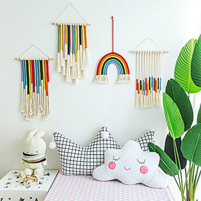 Allazone Rainbow Wall Hanging Kit, 8 PackDIY Rainbow Wall Decor Craft Kit, Cotton Macrame Cord Rope, Pearl Needle, Crystal String Rope for Bedroom - WoodArtSupply