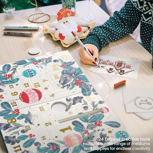 Arteza Advent Calendar 2023 (Fine Art, 24 Days) Art Supplies Holiday Gift for Adults, Includes Acrylic, Oil, Gouache Watercolor Paints, Chrome ARTEZA