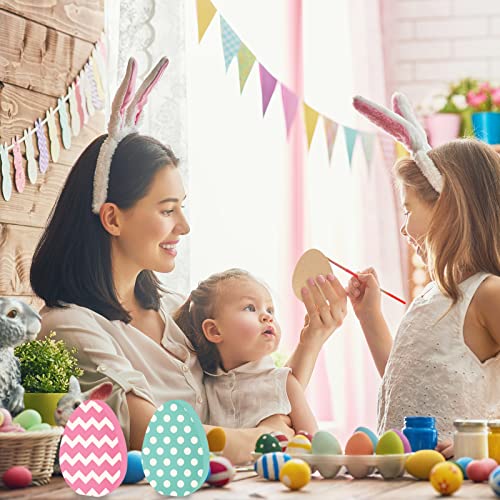 Whaline 8Pcs Easter Egg Wooden Cutouts Unfinished Easter Egg Shaped Table Wooden Signs Craft Easter Egg Wood Slice Ornament for Easter Spring Home
