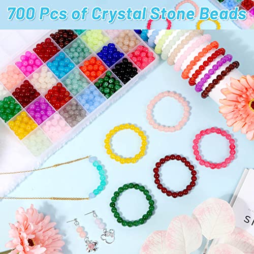700 Piecess Glass Beads for Jewelry Making, 28 Colors 8mm Crystal Beads Bracelet Making Kit for Bracelet Jewelry Making and DIY Crafts shynek