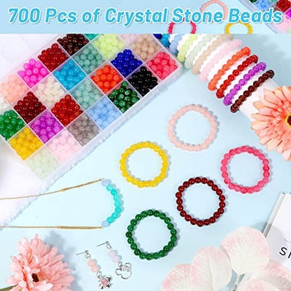 700 Piecess Glass Beads for Jewelry Making, 28 Colors 8mm Crystal Beads Bracelet Making Kit for Bracelet Jewelry Making and DIY Crafts - WoodArtSupply