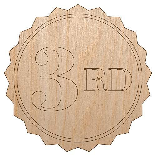 Third 3rd Place Circle Award Unfinished Wood Shape Piece Cutout for DIY Craft Projects - 1/4 Inch Thick - 6.25 Inch Size - WoodArtSupply