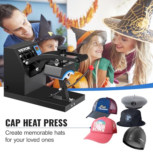 VEVOR Hat Press Machine 3.5X5.9 Inch Cap Press Heat Press Machine Professional Transfer Hat Press with 12000 Hours Life Digital LCD Timer and