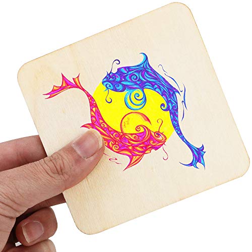 SKPPC 40Pcs Unfinished Laser Engraving Carving Blank Wood Pieces for Painting, Coasters, DIY Arts Craft Project, Staining and Decorations SKPPC