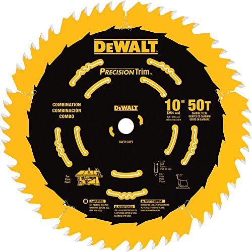 DEWALT DW7150PT 10-Inch 50 Tooth ATB Combination Saw Blade with 5/8-Inch Arbor and Tough Coat Finish DEWALT