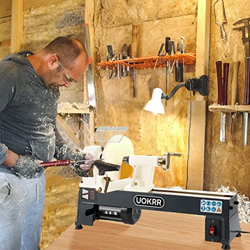 UOKRR Benchtop Wood Lathe 10" x 18" Wood Lathe Machine 5 Variable Speeds 500/750/1150/1800/3200RPM Mini Wood Turning Lathe for Woodworking 1/2HP - WoodArtSupply