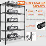 REIBII 73''H Storage Shelves 1780LBS Wire Shelving Unit with Wheels 5 Tier Metal Shelving,Heavy Duty Metal Shelves for Storage Rack,73''HX35''WX15''D REIBII