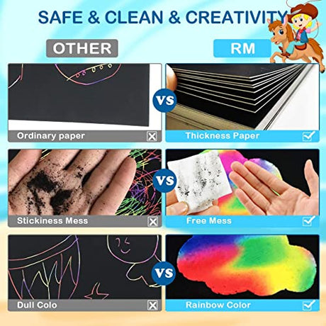 RMJOY Rainbow Scratch Paper Sets: 60pcs Magic Art Craft Scratch Off Papers Supplies Kits Pad for Age 3-12 Kids Girl Boy Teen Toy Game Gift for RMJOY