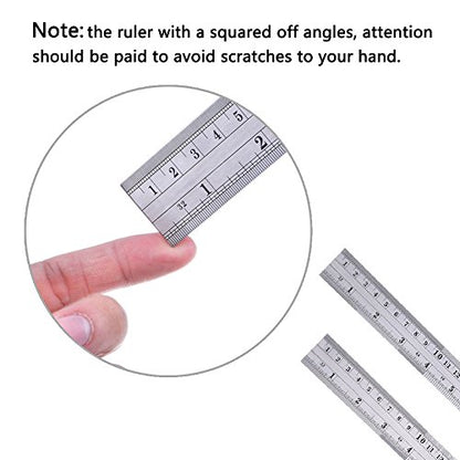 ZZTX Heavy Duty 100% Stainless Steel Ruler Set 12 Inch (30 CM) + 6 Inch (15 CM) Metal Rulers Kit - Perfect Straight Edge for Easy Measurements - WoodArtSupply