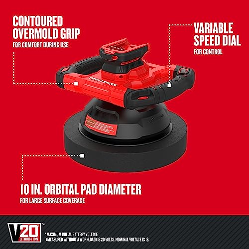 CRAFTSMAN V20 Buffer Polisher, Cordless Orbital Polisher for Cars, 10 inch, Tool Only (CMCE100B) Craftsman
