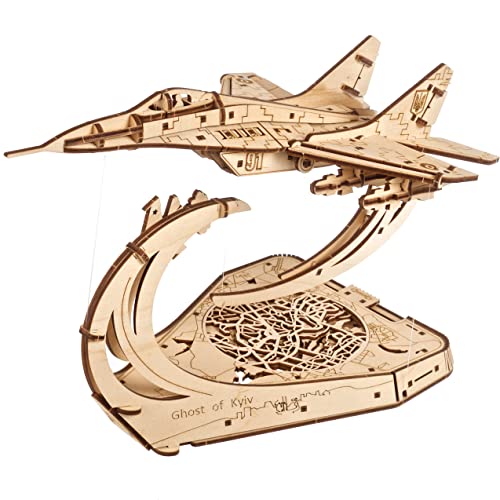 UGEARS Wooden Airplane Model Kits - The Ghost of Kyiv Ukrainian Fighter Jet Model Kit with Movable Ailerons, Wing Flaps & Tail Rudders - MiG-29 UGEARS