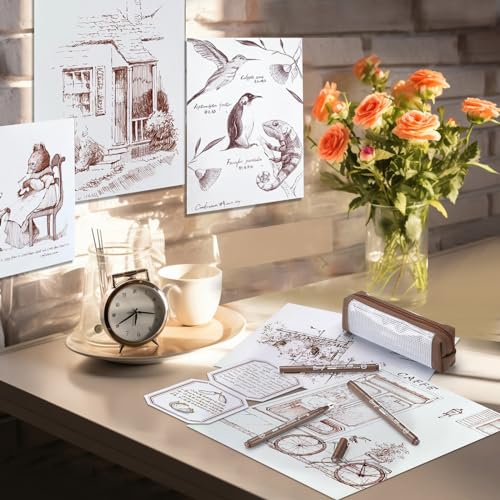 Bianyo Sepia Micro Pen Set, 12 Assorted Sizes Drawing Pens with Bonus Pouch Bag, Water-Resistant Archival and Pigment Ink Art Pens, Precision Drawing Bianyo