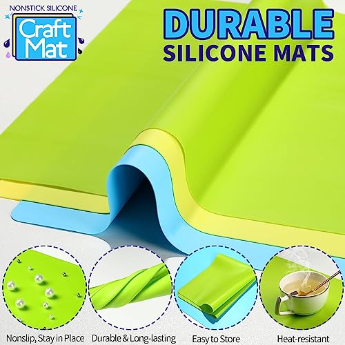LEOBRO Silicone Mat, 3 PCS Silicone Mats for Crafts, Playdough Mat, Silicone Craft Mat for Resin Molds, Clay Mat, Nonstick Silicone Sheet Mat for LEOBRO