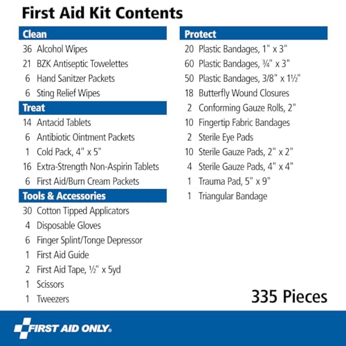 First Aid Only OSHA-Compliant All-Purpose 100-Person Emergency First Aid Kit for Home, Work, and Travel, 335 Pieces First Aid Only