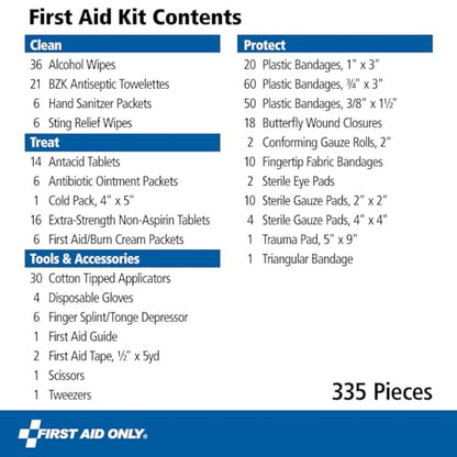 First Aid Only OSHA-Compliant All-Purpose 100-Person Emergency First Aid Kit for Home, Work, and Travel, 335 Pieces - WoodArtSupply