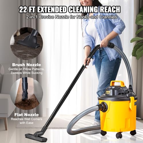 VEVOR Shop Vacuum Wet and Dry, 5 Gallon 6 Peak HP Wet/Dry Vac, Powerful Suction with Blower Function with Attachments 2-in-1 Crevice Nozzle, Small VEVOR