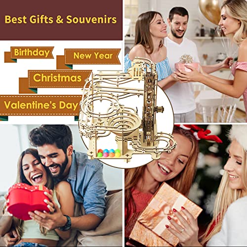 Hallisun 3D Wooden Puzzle for Adults, Marble Run Set, Wooden Mechanical Model Kit, DIY Roller Coaster Handicraft Wood Craft Kit, Birthday Gift for Hallisun