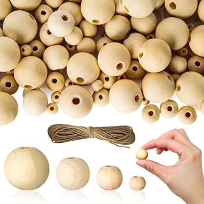 100Pcs Small Original Wood Beads for Crafts 18mm, 14mm, 10mm, 6mm Wood Beads for Crafts with Holes Round Ball Shape Wooden Beads Unfinished Beads