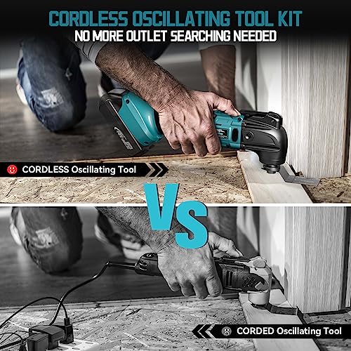 Cordless Oscillating Tool Compatible with Makita Battery, Brushless-Motor Tool with Auxiliary Handle, Oscillating Multi-Tool for Scraping, - WoodArtSupply