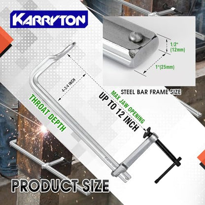 KARRYTON 4-Pack Heavy Duty 12"(300x120mm) F-Clamp w/ 4-3/4" Throat Depth, Bar Size 1"x15/32", 1400LB Clamping Force, Drop Forged Steel Bar Clamps for - WoodArtSupply