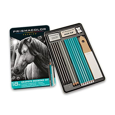 Prismacolor Premier Graphite Drawing Pencils with Erasers & Sharpeners, 18 Piece Set
