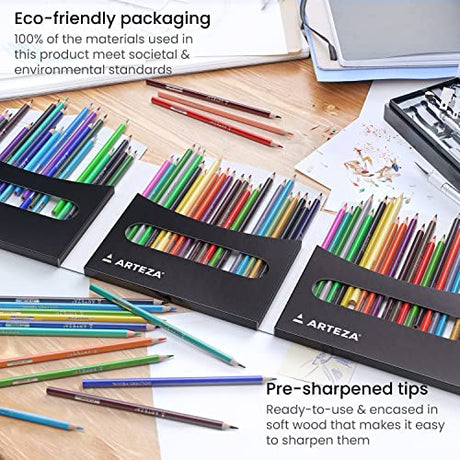ARTEZA Colored Pencils for Adult Coloring with Case, 72 Assorted Drawing Pencils in Vibrant Colors, Pencil Set for Coloring Books and Journals, ARTEZA