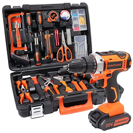 COMOWARE 20V Cordless Drill Set Combo Kit,120 Pcs Tool Kit for Home, Household Tool Sets for Men, Basic Tool Kit with Power Drill, Tool Set with COMOWARE