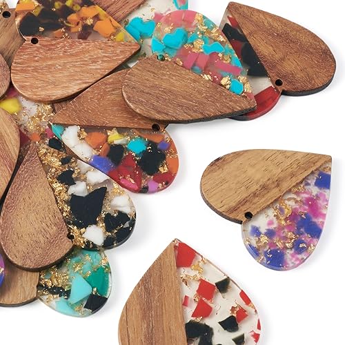 Craftdady 16Pcs Resin Wood Heart Charms with Gold Foil 8 Colors Walnut Wooden Pendants Earring Blank Charms for Women Boho Earrings Crafts DIY Craftdady