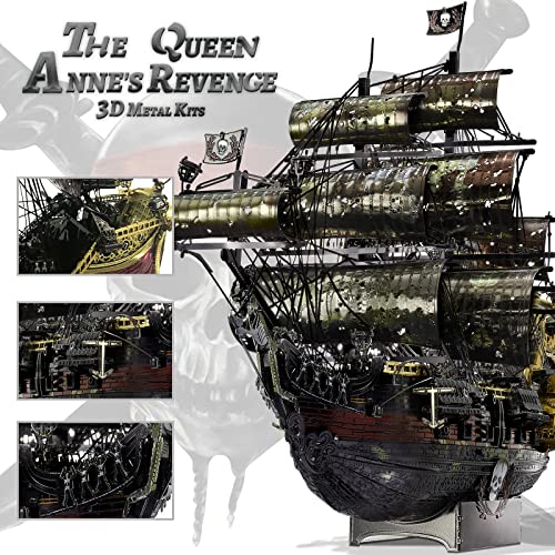 Piececool 3D Metal Puzzles for Adults, The Queen Anne's Revenge Pirate Ship Model Kits with DIY Tools Set, Metal Models Building Craft Kits, Creative - WoodArtSupply