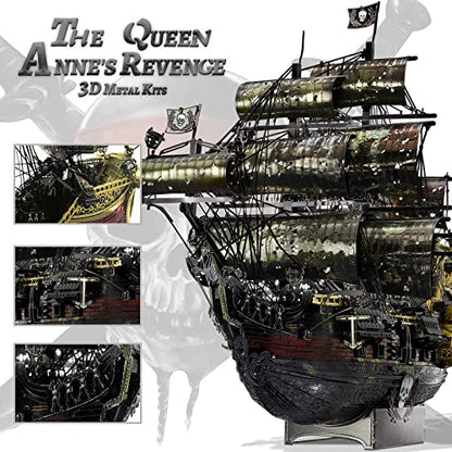 Piececool 3D Metal Puzzles for Adults, The Queen Anne's Revenge Pirate Ship Model Kits with DIY Tools Set, Metal Models Building Craft Kits, Creative - WoodArtSupply