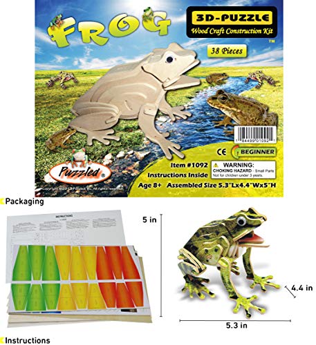 Puzzled 3D Puzzle Colorful Frog Wood Craft Construction Kit Fun