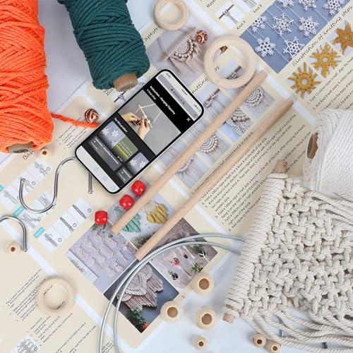UHAPEER Macrame Kits for Adults Beginners, DIY Macrame Plant Hanger Kit and Macrame Supplies, with 3 mm Macrame Cord Cotton, Macrame Meads, Wooden UHAPEER
