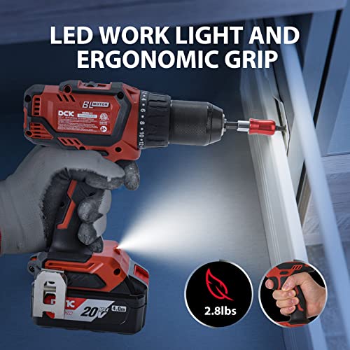 DCK Brushless Cordless Drill Set, 20V Max Electric Drill with 4.0Ah Battery 531in.lbs, 1/2Inch Keyless All-Metal Chuck, 2 Variable Speeds, Power DCK