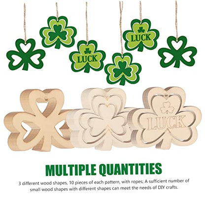 Anneome 30pcs Small Pendant Wooden Shamrock Cutouts Shamrock Decorations Unfinished Wooden Cutouts DIY Shamrocks Cutouts Wood Crafts Shamrock Prop - WoodArtSupply