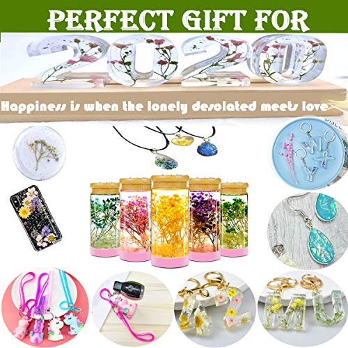 Alphabet Resin Silicone Casting Molds Kits DIY Molds Set with Letter Number Resin Molds, Tools, Metal Accessories and Dried Pressed Flowers for DIY ZYNA