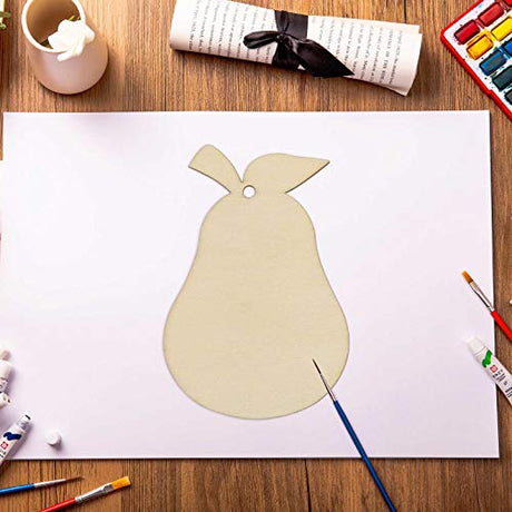 JANOU 20pcs Pear Shape Unfinished Wood Cutouts DIY Crafts Blank Hanging Gift Tags Ornaments with Ropes for Summer Fruit Theme Party Decoration, JANOU